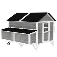 Wooden Chicken Coop W Wheels, Handles, 2 Nesting Boxes, 2 Trays, 4 Perches, Chicken Tractor For 4-6 Chickens, GrayFor Mu