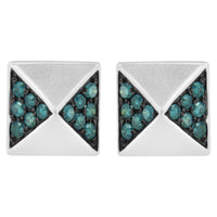 14K White Gold 1/4 Cttw Treated Blue Diamond Pyramid Stud Earring (Blue Color, SI1-SI2 Clarity)