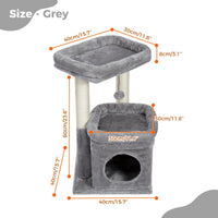 Cozy Gray Cat Tree Condo - 27" Multi-Level Tower with Spacious Perch and Scratching Posts for Kittens and Medium Cats - BIG FRENCHIES
