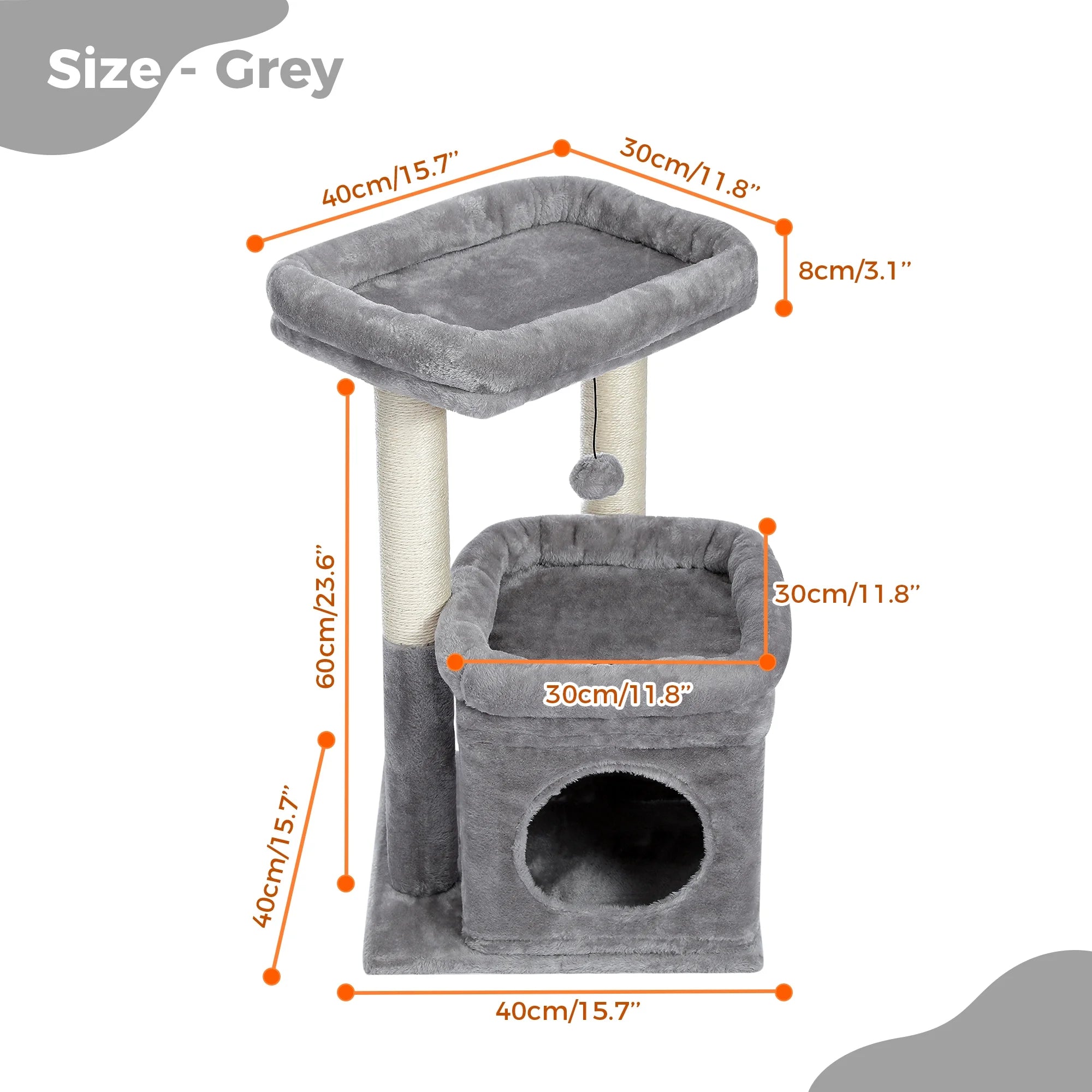 Cozy Gray Cat Tree Condo - 27" Multi-Level Tower with Spacious Perch and Scratching Posts for Kittens and Medium Cats - BIG FRENCHIES