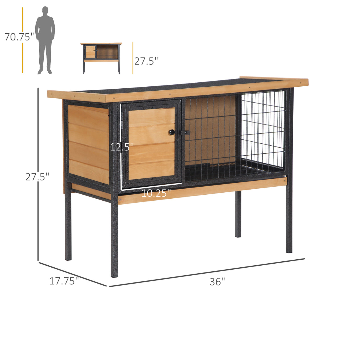 Rabbit Hutch Elevated Bunny Cage Small Animal Habitat with Metal Frame, No Leak Tray, Metal Wire Pan, Openable Water-Res