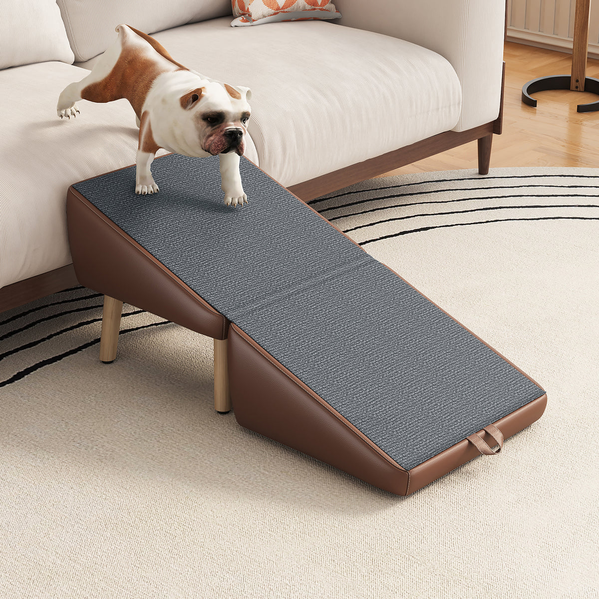 (UPGRADED) Dog Stairs for Small Dogs and Cats, Dog Ramp for Couch and Bed, Foldable 2-in-1 Wooden Pet Steps for Puppy, S