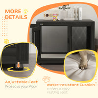 Pet Crate End Table with Water-resistant Cushion or Large Medium Dogs, Black