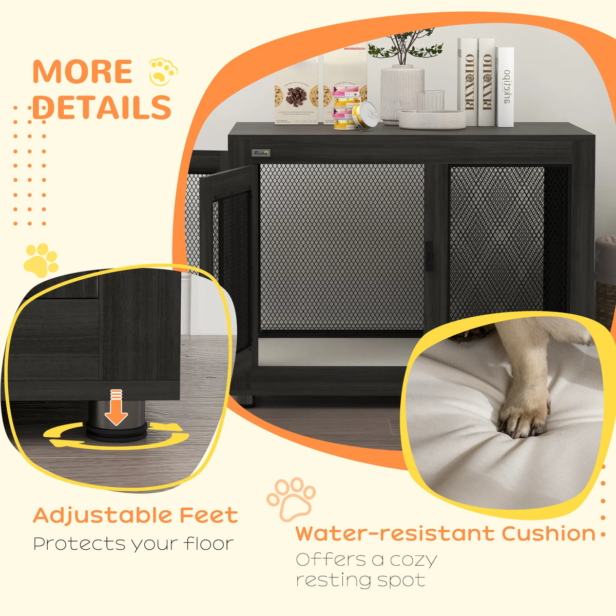 Pet Crate End Table with Water-resistant Cushion or Large Medium Dogs, Black