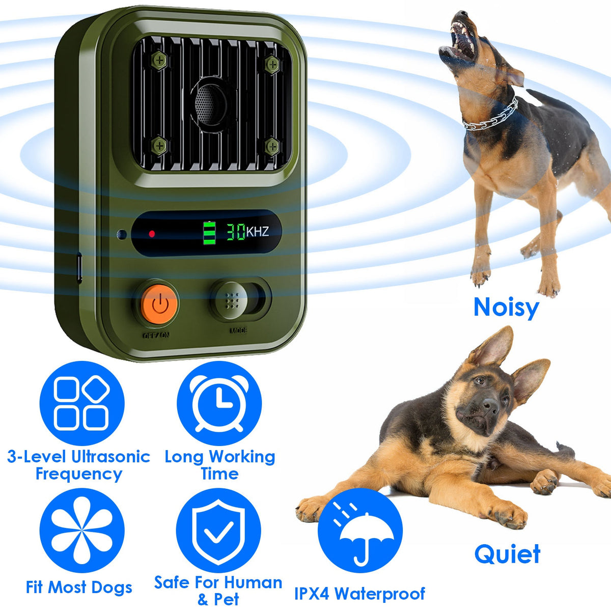 Black-Green Color Options -- 1Pc Ultrasonic Anti-Barking Device Rechargeable Auto Dog Bark Control Deterrent Box Trainin