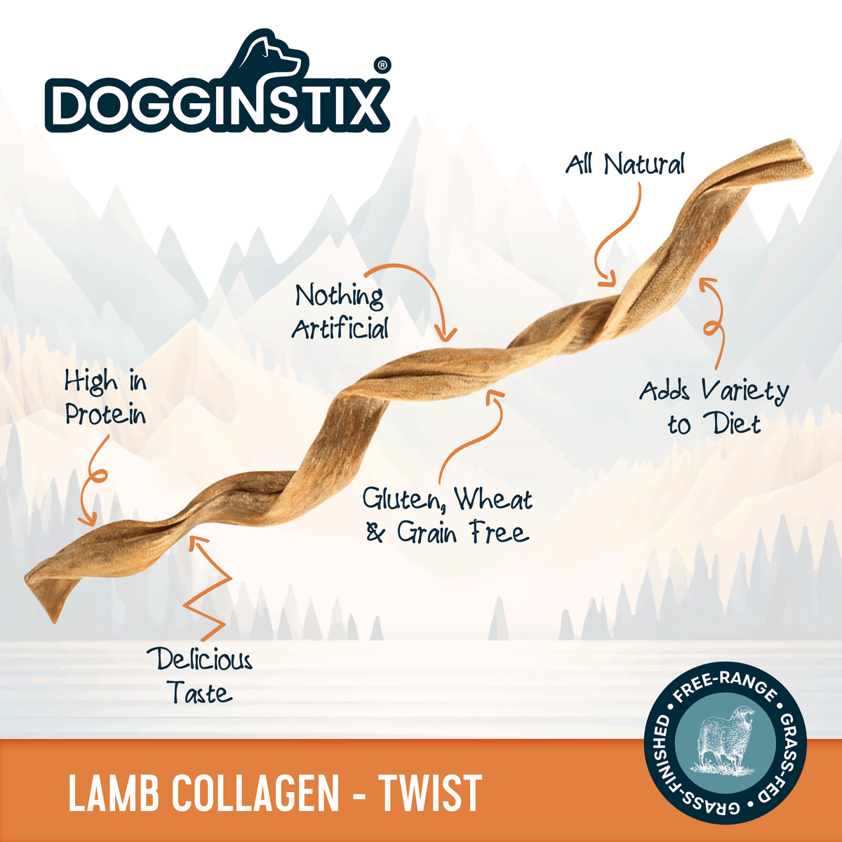 Dogginstix Lamb Collagen Twist 12 in Natural Dog Chews, Single Ingredient, Pack of 25
