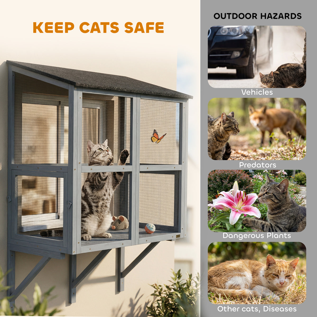 Catio Outdoor Cat Enclosure Outdoor Window Box Cat House with Waterproof Roof 39.4"L Gray
