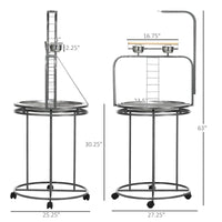 PawHut Parrot Stand Large Bird Perch Stand With Toy Hook 3 Ladders, Parrot Perch, Bird Wooden Stand, Gray