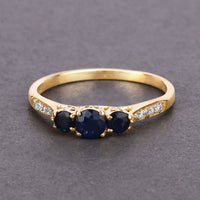 0.56 Carat Genuine Blue Sapphire and White Diamond 14K Yellow Gold Ring