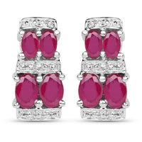 3.20 Carat Glass Filled Ruby .925 Sterling Silver Earrings