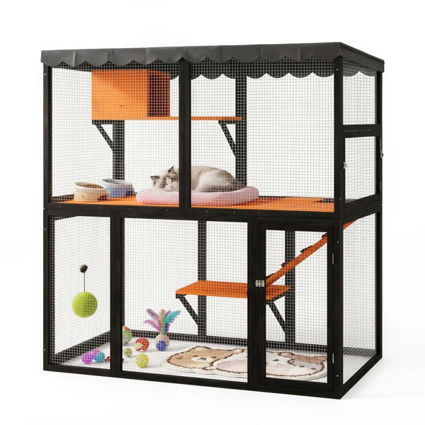Wooden Catio Outdoor Cat Enclosure Large Cat House For Mulitiple Cats Walk ,Indoor 4 Tier Cat Enclosures House , Outdoor