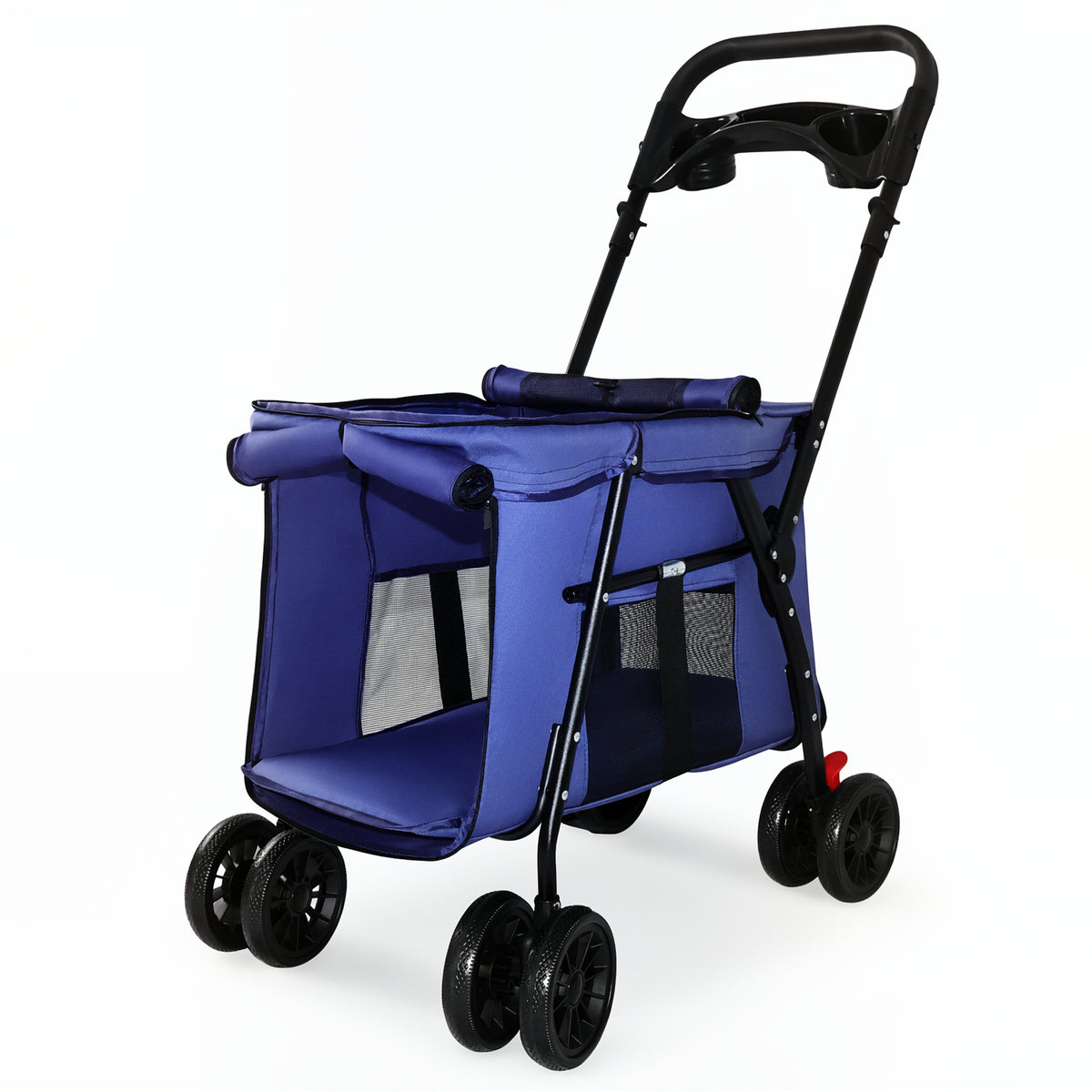 Pet Stroller, Foldable 4-Wheel Design, Breathable Mesh Dog Cat Stroller with Shockproof Wheels, Brake System, Storage Tr
