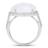 7.33 Carat Genuine White Rainbow Moonstone And White Topaz .925 Sterling Silver Ring