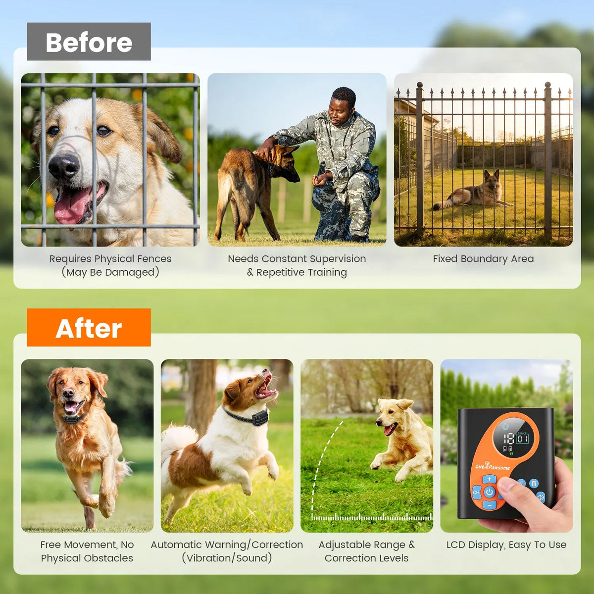 2 In 1 Wireless Dog Fence System with 1/2 Training Collars(Options) Invisible Dog Fence IP68 Waterproof with 722FT Adjus