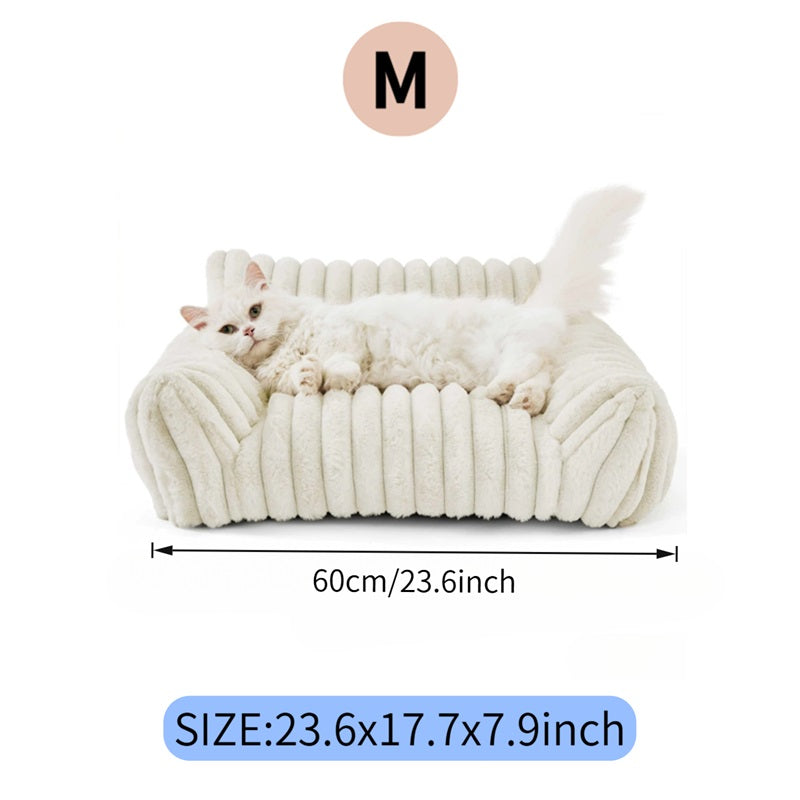 Cute Cat Couch For Pets - Fluffy Cat Beds With Premium Soft Corduroy Fleece, Fuzzy Cats Beds For Indoor Cats With Remova