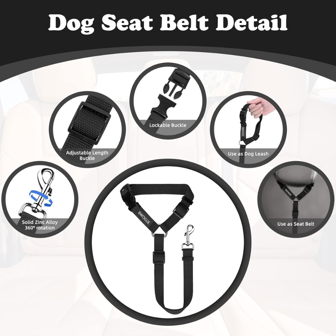 2 Pack Dog Seat Belt For Car, Headrest Restraint Safety Leads