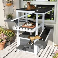 4 Tiers Outdoor Cat House Weatherproof Cat Tree Tower With Waterproof Roof And 2 Doors , Feral Cat Shelter Outside Enclo
