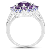 2.19 Carat Genuine Amethyst and Tanzanite .925 Sterling Silver Ring