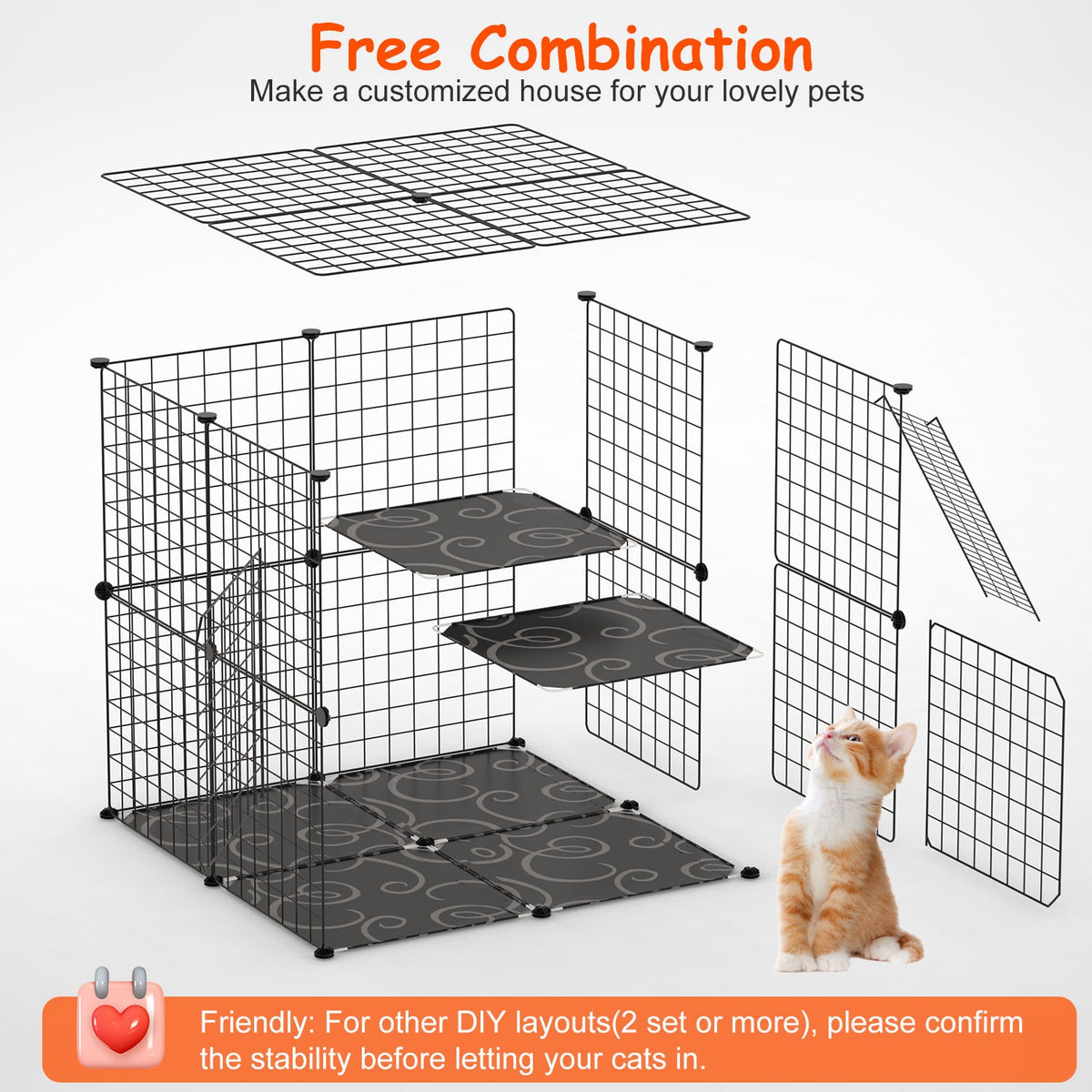 1Pc 2Tier Cat Cage Playpen Indoor Pet Enclosures Kitten Kennel House Detachable Cat Crate With Climbing Ladder 2 Doors F