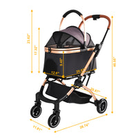 Pet Stroller for Dogs and Cats, 2-in-1 Detachable Foldable 4 Wheels Pet Stroller, Quick One-Hand Fold, Storage Basket, D