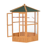 PawHut 69 Wooden Hexagonal Outdoor Aviary Flight Bird Cage With Covered Roof, BrownFor Multiple Packages, Please Pay Att