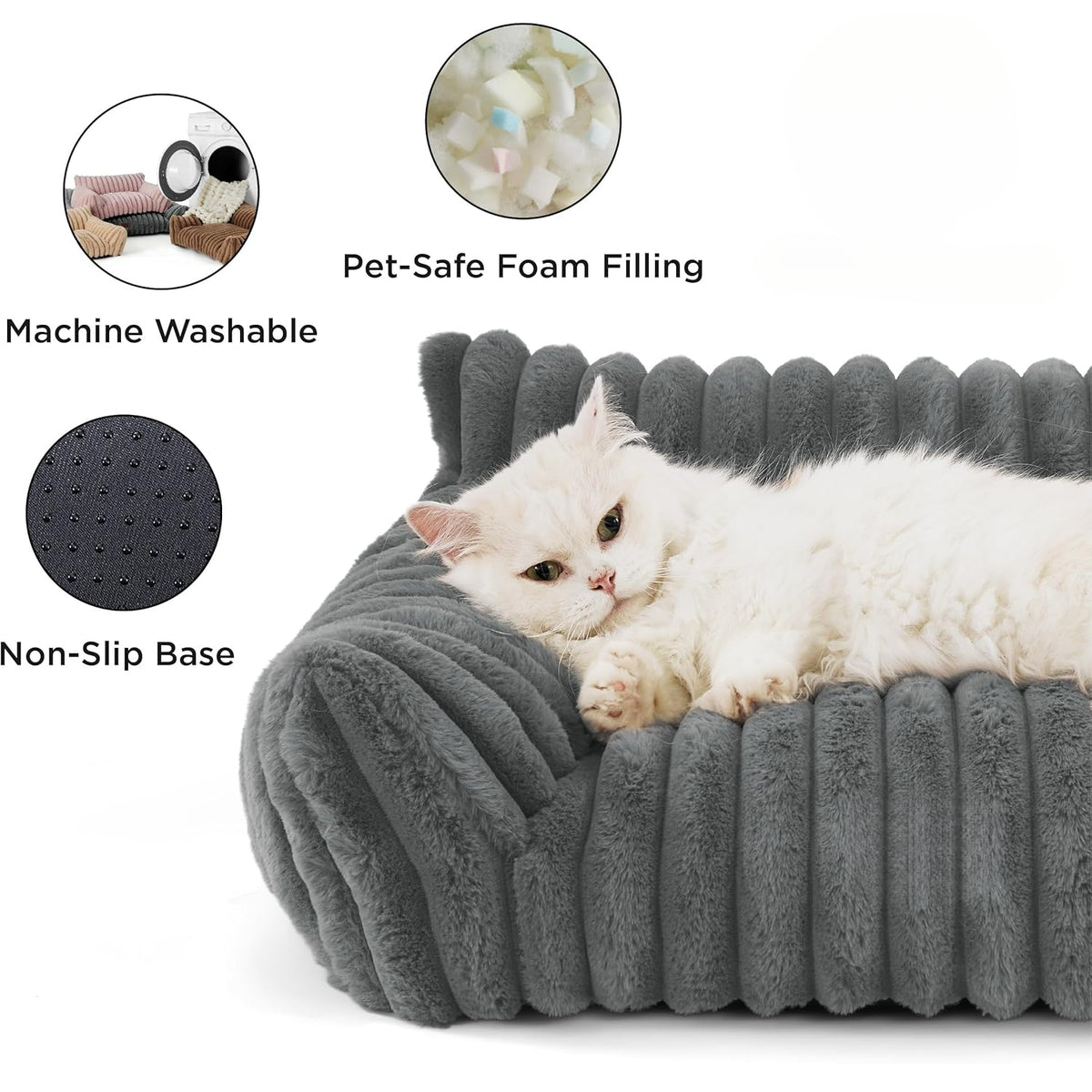 Cute Cat Couch For Pets - Fluffy Cat Beds With Premium Soft Corduroy Fleece, Fuzzy Cats Beds For Indoor Cats With Remova