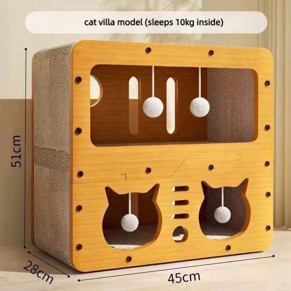 2 Styles Double Layer Cat Scratcher House Multifunctional Corrugated Paper Cat Nest Villa Large Space Cat Cave Bed With 