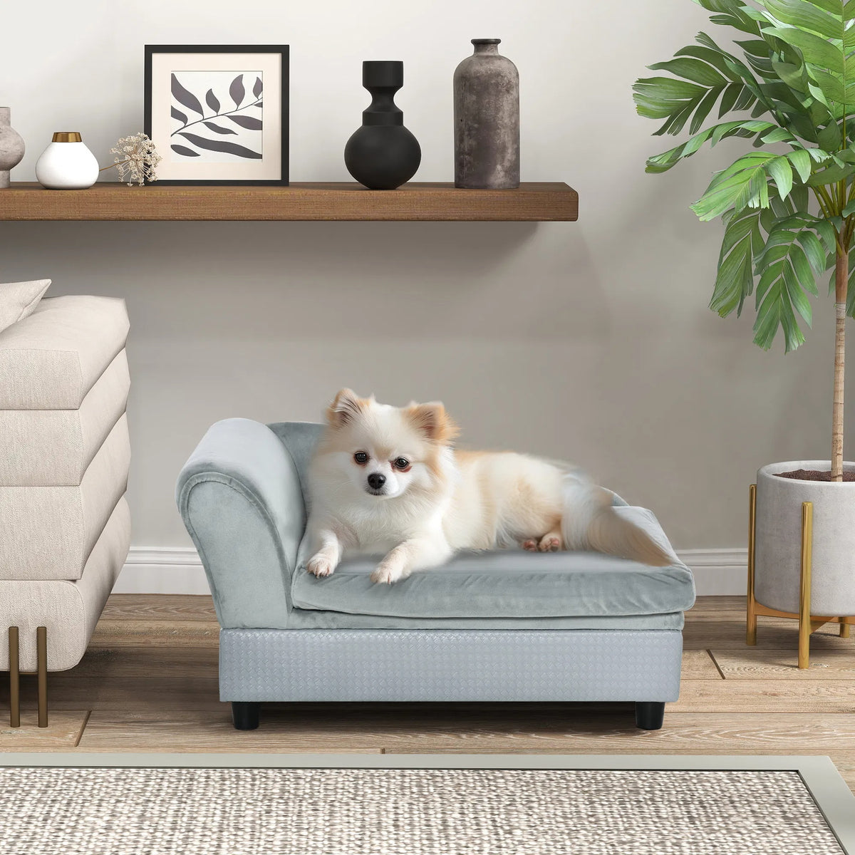 Luxury Dog Bed For Small Dogs, Hidden Storage, Soft Foam Couch, Modern Pet Furniture, Grey