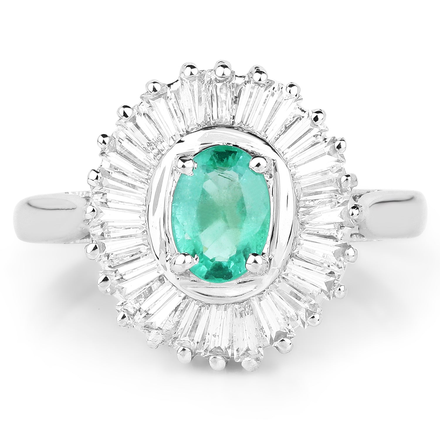2.16 Carat Genuine Zambian Emerald and White Topaz .925 Sterling Silver Ring