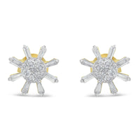 10k Yellow Gold Round and Baguette Diamond Stud Earring (0.50 cttw, H-I Color, I2-I3 Clarity)