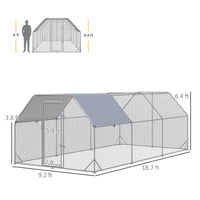 9.2 x 18.7 x 6.4 Large Chicken Coop Metal Chicken Run with Waterproof and Anti-UV Cover, Flat Shaped Walk in Fence Cage 
