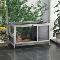 PawHut Indoor Rabbit Enclosure, Wooden Elevated Cage Habitat With Enclosed Run With Wheels - Ideal For Rabbits And Guine