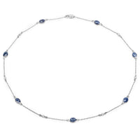 6.43 Carat Genuine Blue Sapphire and White Diamond .925 Sterling Silver Necklace
