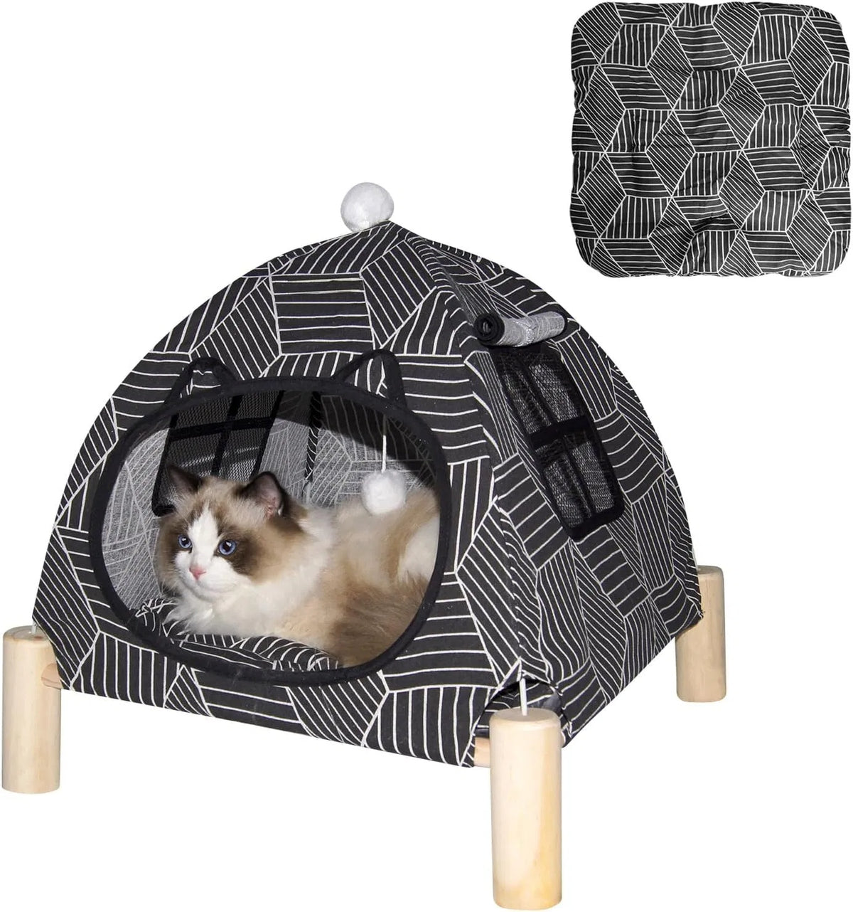 Portable Cat Tent Bed - Foldable Indoor Tent Bed For Cats & Small Dogs, Washable Cushion, Cozy Hideaway For Kittens & Ca