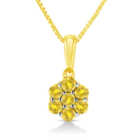 .925 Sterling Silver 1/2 Cttw Prong Set Treated Green Diamond Floral Cluster 18" Pendant Necklace (Green Color, I1-I2 Clarity)