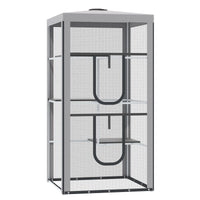 79" Cat Cage, Large Outdoor Kitten House, Indoor Cage Pet Kennel Playpen with 3 Platforms Door 4 Sandbags - Grey