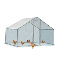 2X2X2m&6.5x6.5x6.5ft Silver Chicken Coop With Pointed Roof, 180g PE Rain Cloth, Metal Chicken And Rabbit Cage