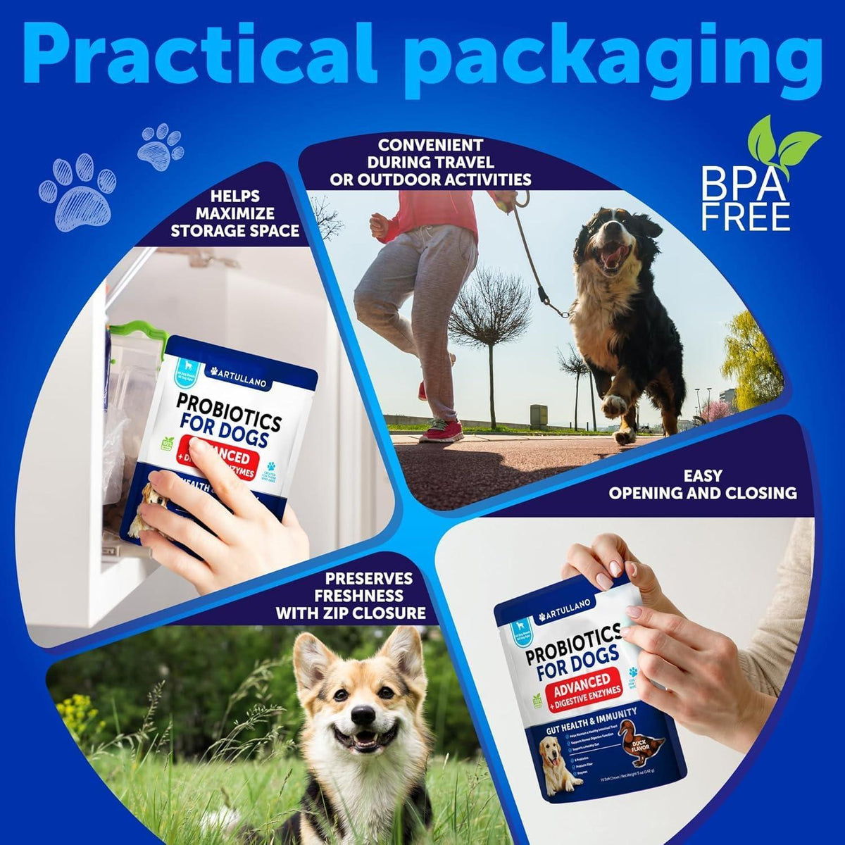 Probiotics for Dogs 70 Chews Duck Flavor Gut Health & Prebiotics