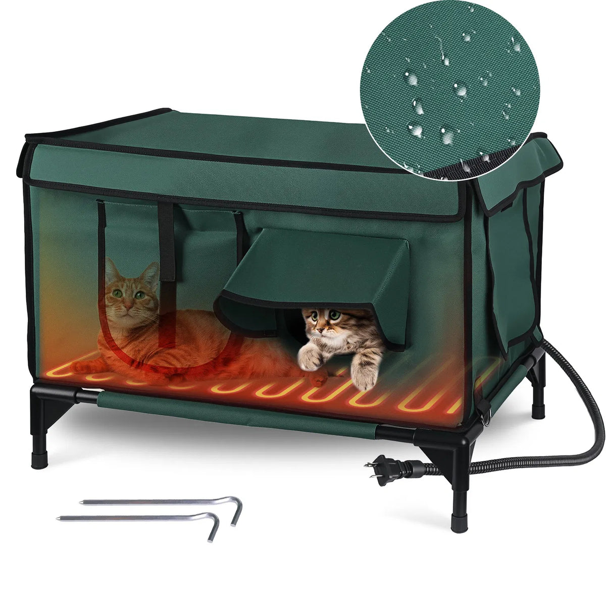 Waterproof Heated Cat House Outdoor Weatherproof Insulated Kitty Shelter Feral Cat Heating Bed with Heating Pad Anti-Che