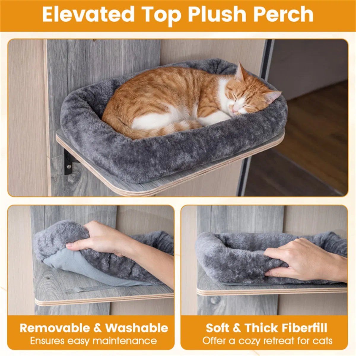 Door Hanging Cat Tree 5-Level Height Adjustable 4-Tier Climber No-Drill for Apartment Grey