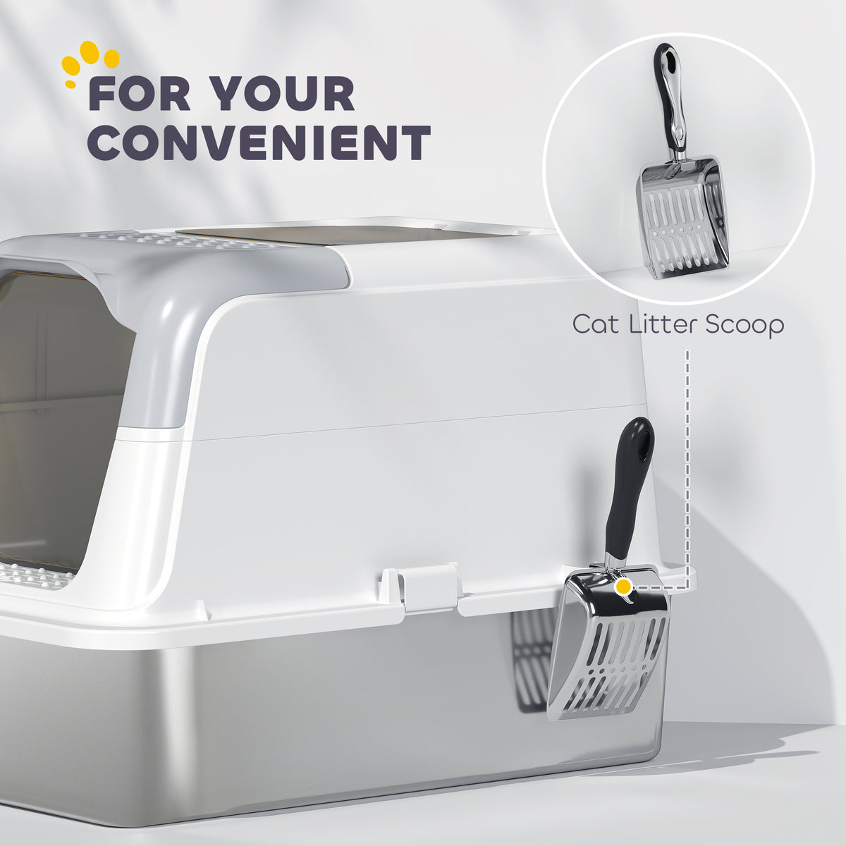 Extra Large Stainless Steel Litter Box, Enclosed Cat Litter Box with Scoop, Deodorizer Bag, Sand Drop Pedal