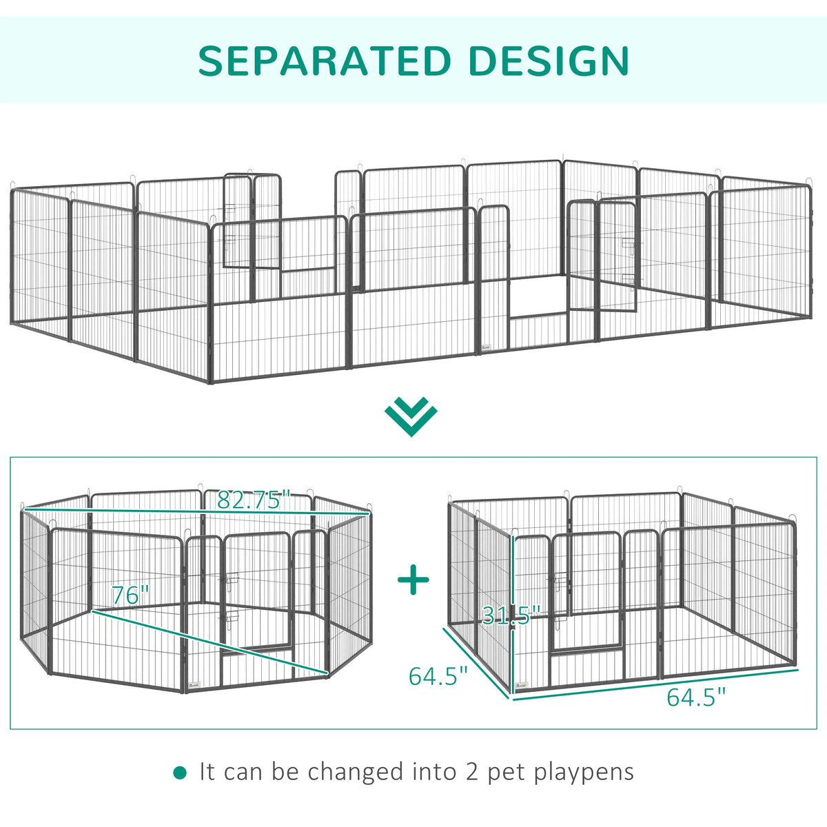 Heavy Duty Pet Playpen, 16 Panels Steel Dog Fence Puppy Exercise Pen with 2 Doors Locking Latch, 31.5" Height
