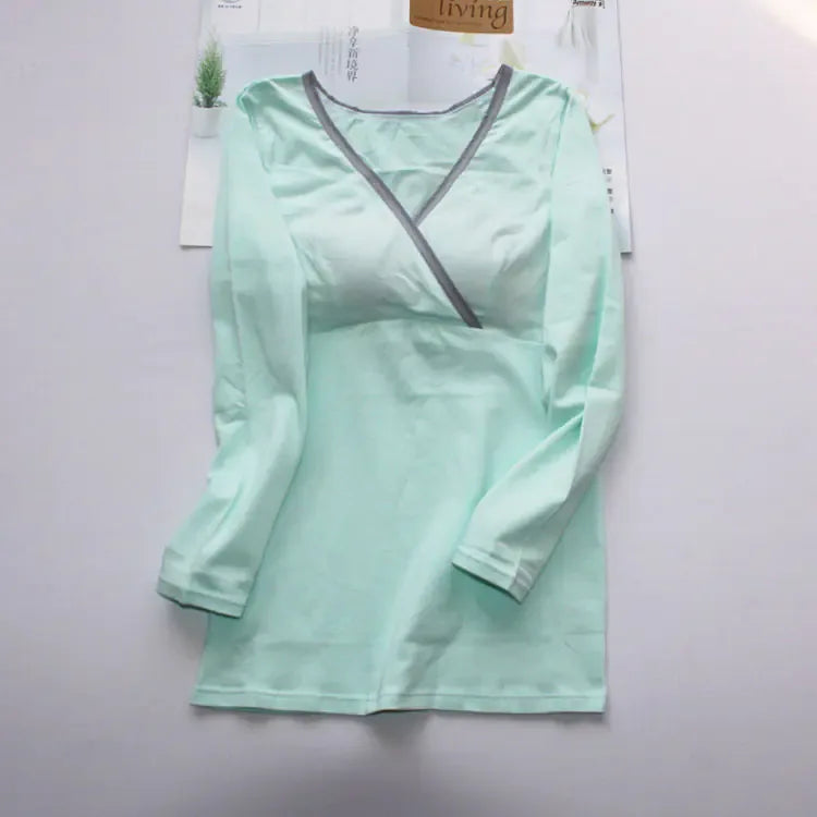 Women's Cotton Nursing Top, Long Sleeve V-Neck T-Shirt - # BAGE211510105-NURSG - BIG FRENCHIES