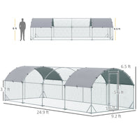 Large Metal Chicken Coop with Waterproof and Anti-UV Cover for Yard, Outdoor, Duck, Rabbit, 9.2 x 24.9 x 6.5