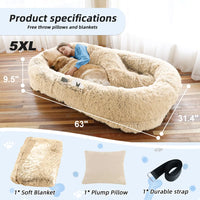 Human Dog Bed, Large Size Fits You And Pets, Washable Faux Fur Dog Bed For People Doze Off, Napping Orthopedic Dog Bed, 