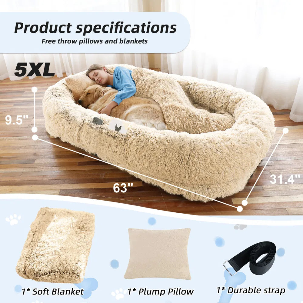 Human Dog Bed, Large Size Fits You And Pets, Washable Faux Fur Dog Bed For People Doze Off, Napping Orthopedic Dog Bed, 