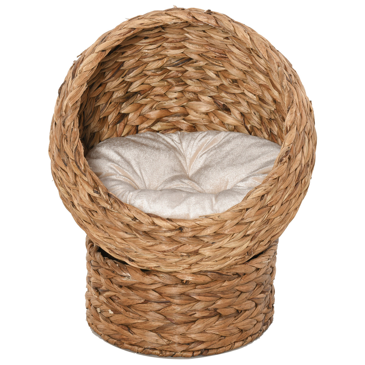 Handwoven Elevated Cat Bed with Soft Cushion & Egg Chair Shape, Basket Bed Kitty House with Stand, Raised Wicker House f