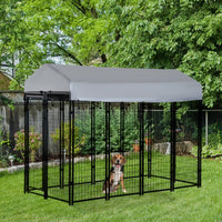 Outdoor Dog Kennel with Roof, 8 x 4 x 6 Heavy Duty Welded Wire Dog Playpen Enclosure with Escape-proof Lock, UV-Resistan
