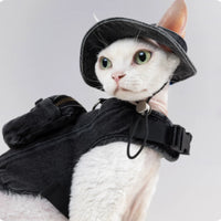 Adjustable Traction Vest And Fisherman's Hat Set For Walking A Cat In Devon.