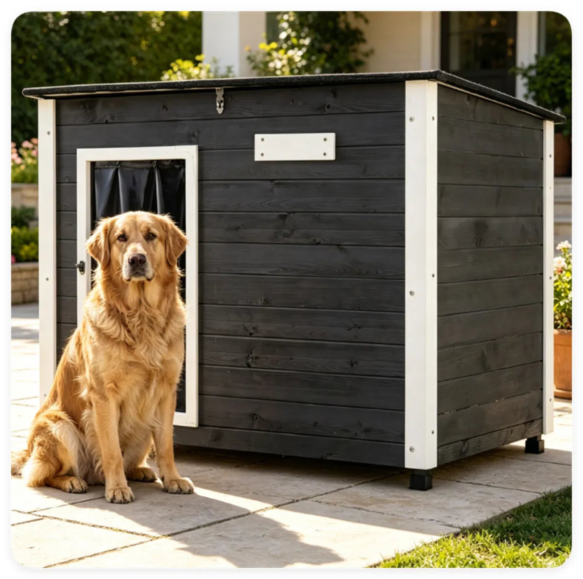 42.5" x 27" x 33.5" Outdoor Dog House with Sloped Asphalt Roof, Elevated Floor & Openable Roof Weatherproof Pet Kennel w